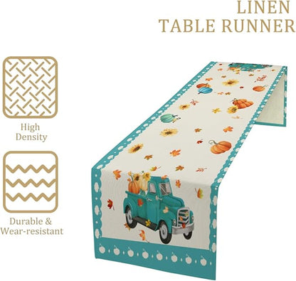 Thanksgiving Table Runner, Pumpkin Linen Farmhouse Table Runners, Kitchen - Image 4