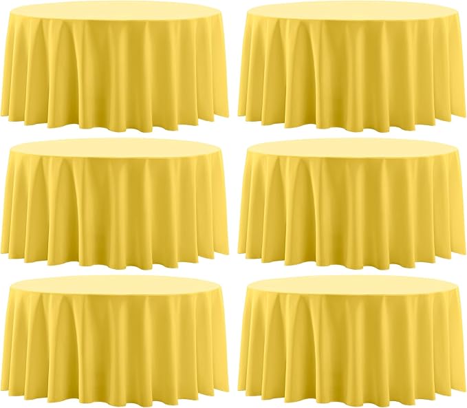 Round Tablecloth 120 Inch 6 Pack Yellow Tablecloths Washable Decorative Linen by AOCOZHomeLifeMuseum