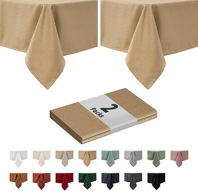 maxmill 2 Pack 60 x 84 Inch Beige Faux Linen Textured Rectangle Tablecloth by maxmill