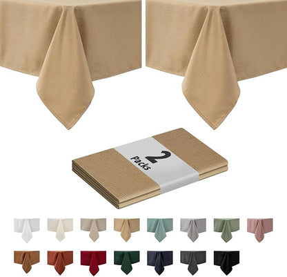 maxmill 2 Pack 60 x 84 Inch Beige Faux Linen Textured Rectangle Tablecloth by maxmill