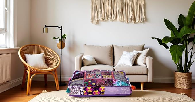 CRAFT KALA Indian Square Patchwork Traditional Pouf Cover Indian Living Room - Image 2