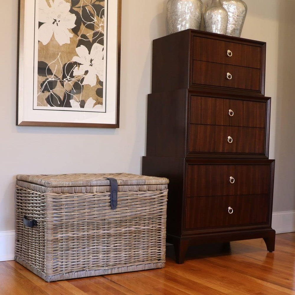 The Basket Lady Deep Wicker Storage Trunk, L, Serene Grey