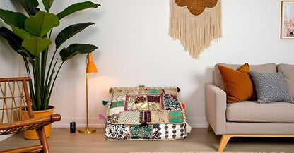 CRAFT KALA Indian Square Patchwork Traditional Pouf Cover Indian Living Room - Image 3