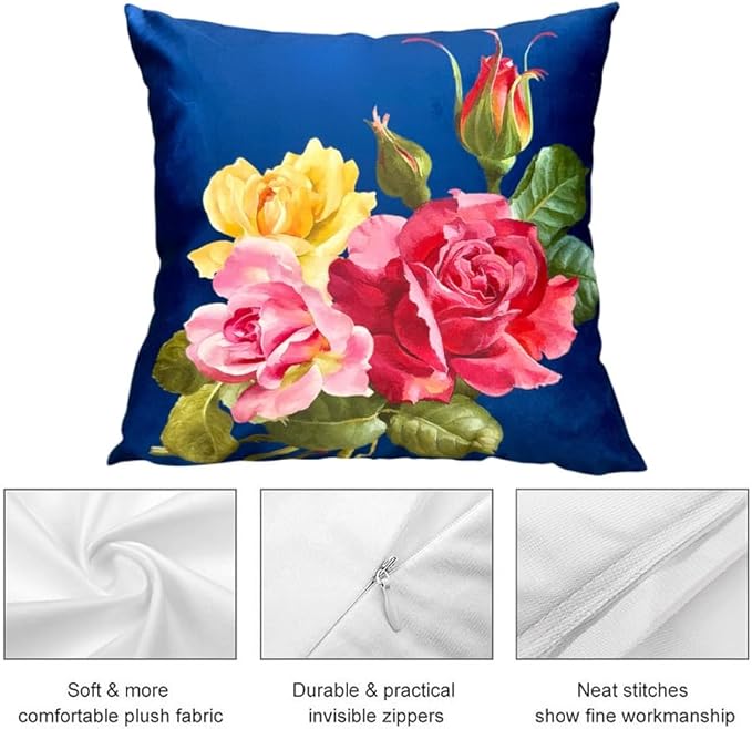 Elegant Decorative Floral Rose Throw Pillow Cover, Double - Image 3