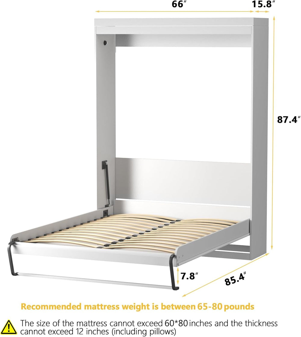 ROOMTEC Queen Murphy Bed with Smooth Pneumatic Lift, Space-Saving Wall Bed