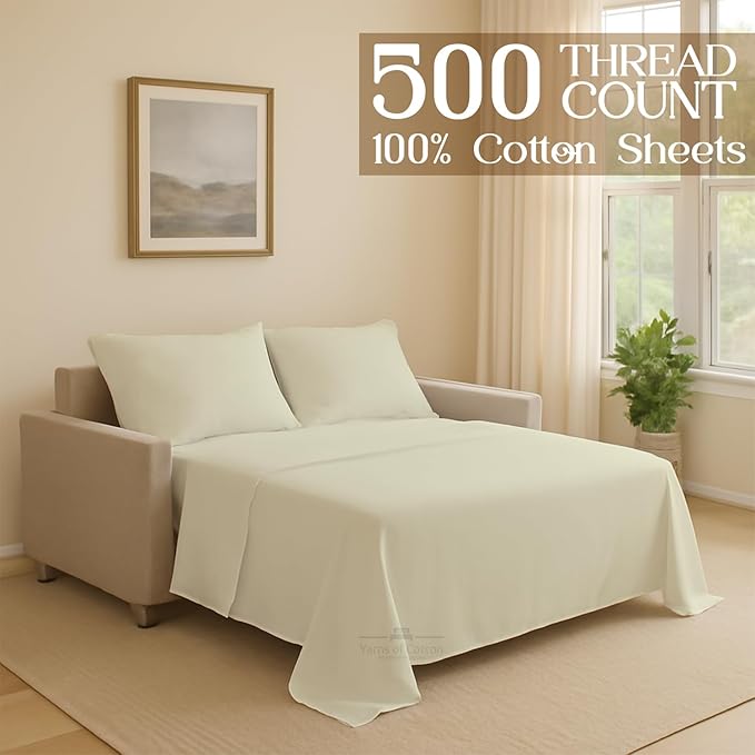 Sleeper Sofa 4 Piece Bed Sheet Set Premium Quality 100% Cotton 500 Thread Count - Image 2