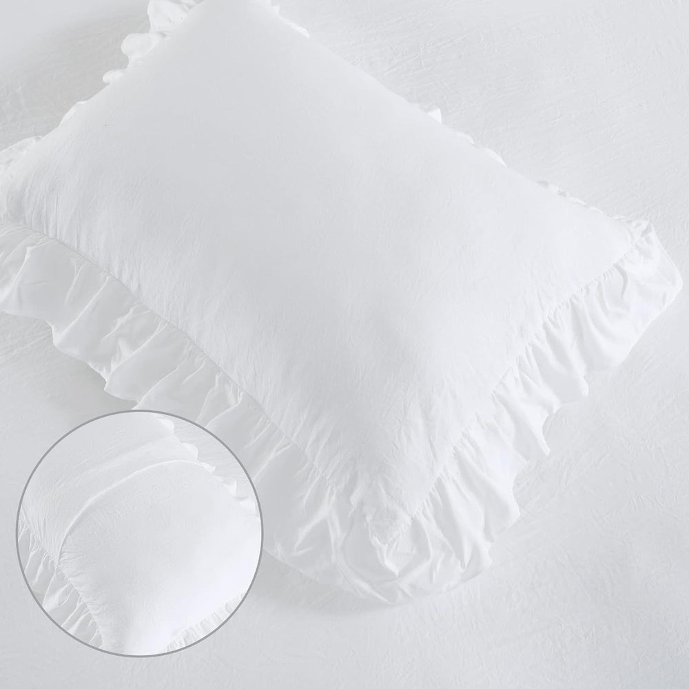 CAROMIO White Ruffle Duvet Cover Queen Size, 3PCS Soft Washed Microfiber Vint...