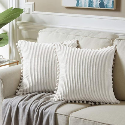 Fancy Homi 24x24 Pillow Covers, Super Soft Corduroy Square Solid Cushion Cover by Fancy+Homi