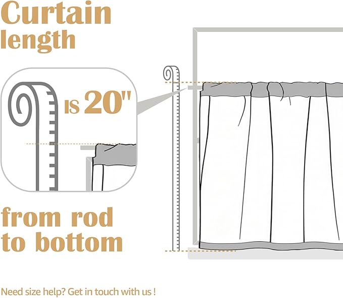 jinchan Kitchen Curtains Linen Tier Curtains 20 Inch Farmhouse Cafe Style - Image 9
