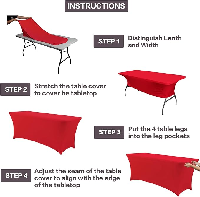 IVAPUPU 2 Pack 8FT Table Cloth for Rectangular Fitted Events Stretch Red Table - Image 4