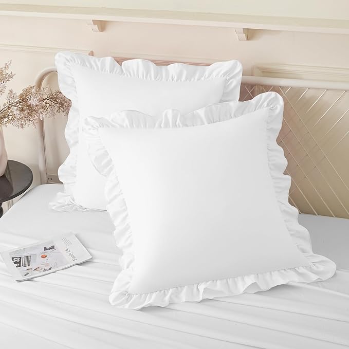 KKJIAF Ruffle Pillow Cases 18x18 Inches, Microfiber Wrinkle Resistant Pillow by KKJIAF