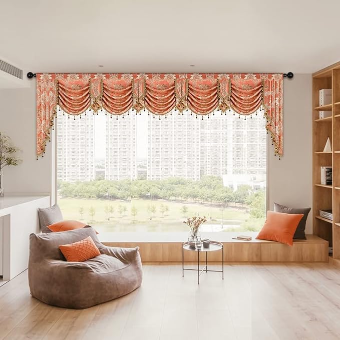 ELKCA Damask Coffee Jacquard Swag Waterfall Valance - Image 7