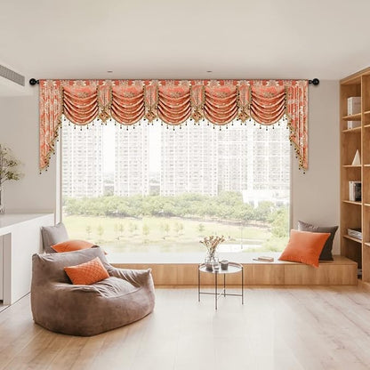 ELKCA Damask Coffee Jacquard Swag Waterfall Valance - Image 7