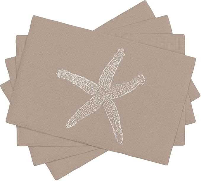 Summer Coastal Placemats Set of 4, Beach Theme Ocean Brown Tan Starfish - Image 2