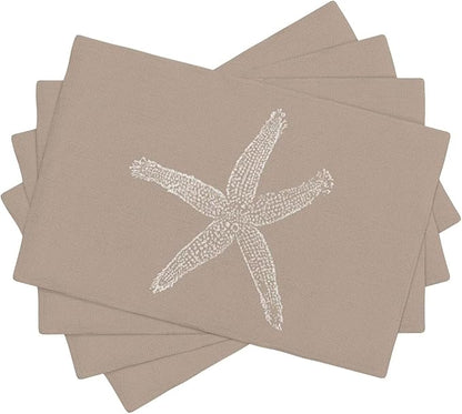 Summer Coastal Placemats Set of 4, Beach Theme Ocean Brown Tan Starfish - Image 2