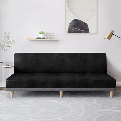 molasofa Leather Like Stretch Futon Slipcover Armless Futon Bed Sofa Cover - Image 3
