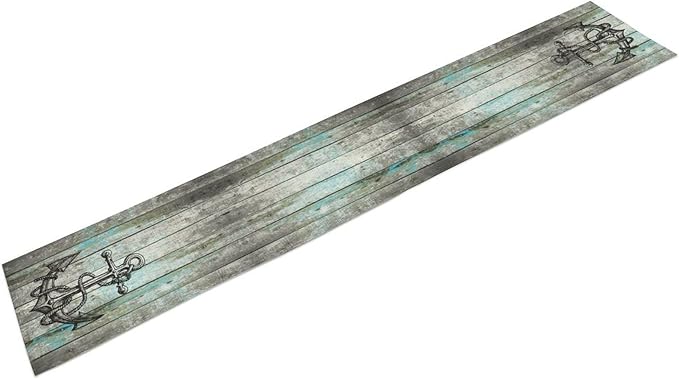 Nautical Anchor Table Runner, Retro Coastal Ship Anchor Wooden Plank Vintage - Image 6
