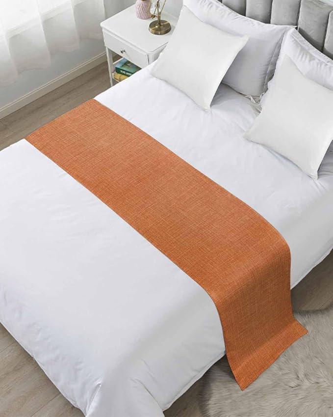 Vintage Orange Linen Burlap Bed Runners by ZFUNCING