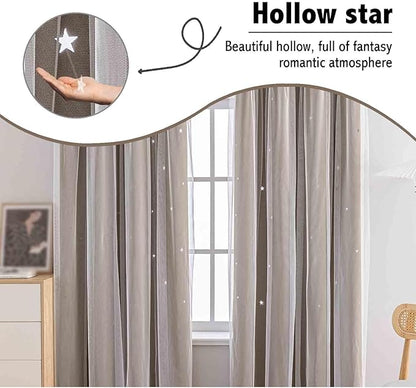Anytime Romantic Kids Curtain, Hollow-Out Stars Window Curtain Double Layer - Image 6