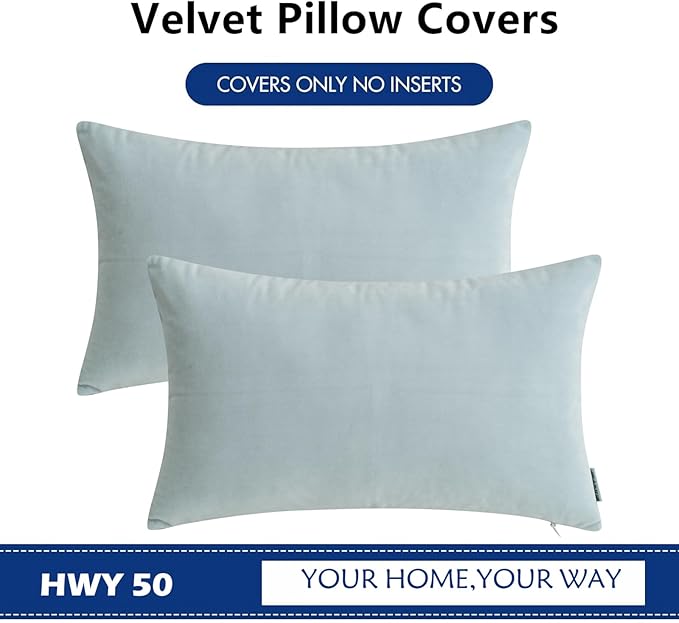 HWY 50 Baby Blue Velvet Rectangular Throw Pillow Covers 12x20 Inch - Image 6