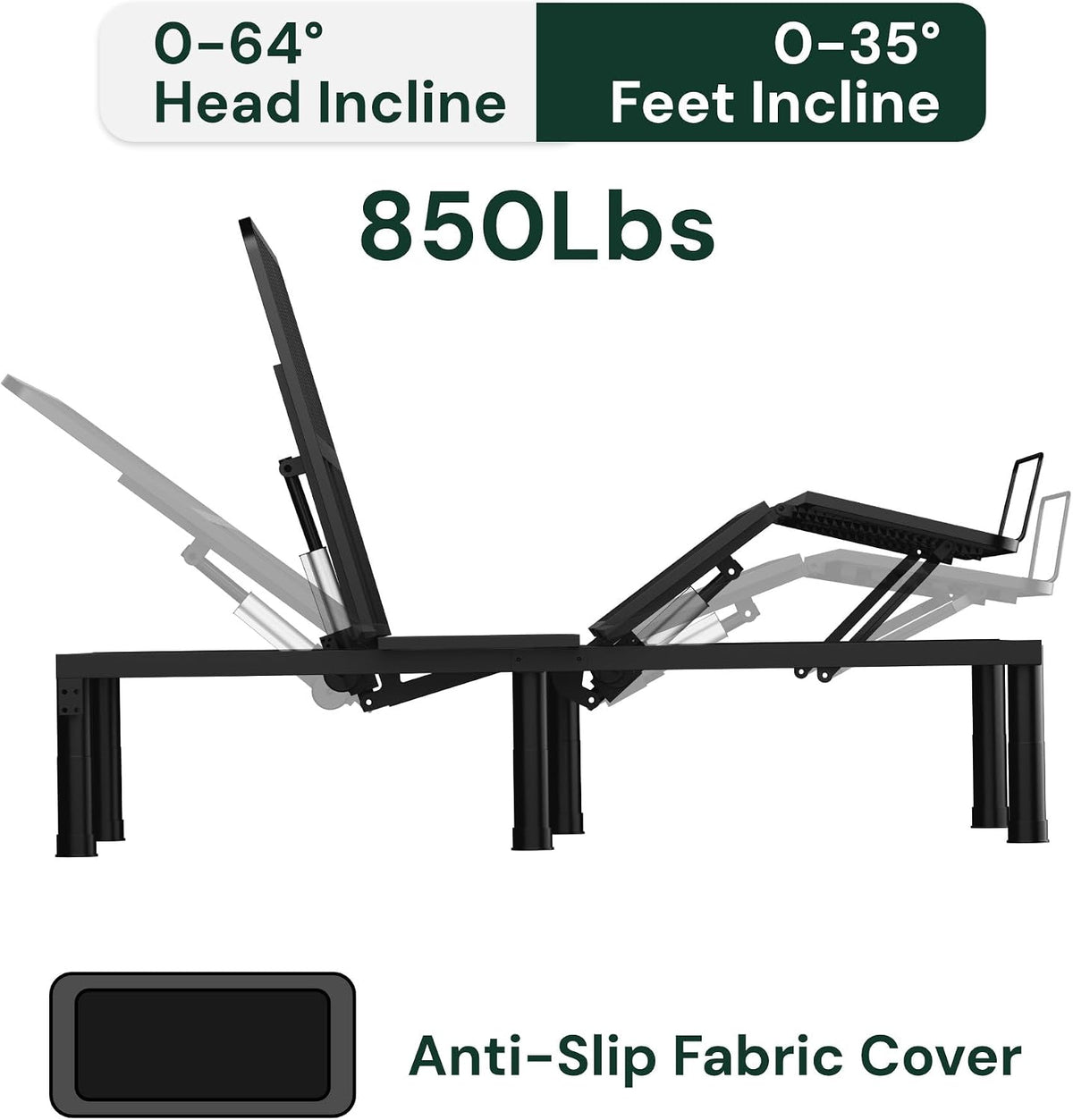 sunsgrove california king adjustable bed frame with wireless, close-up detail