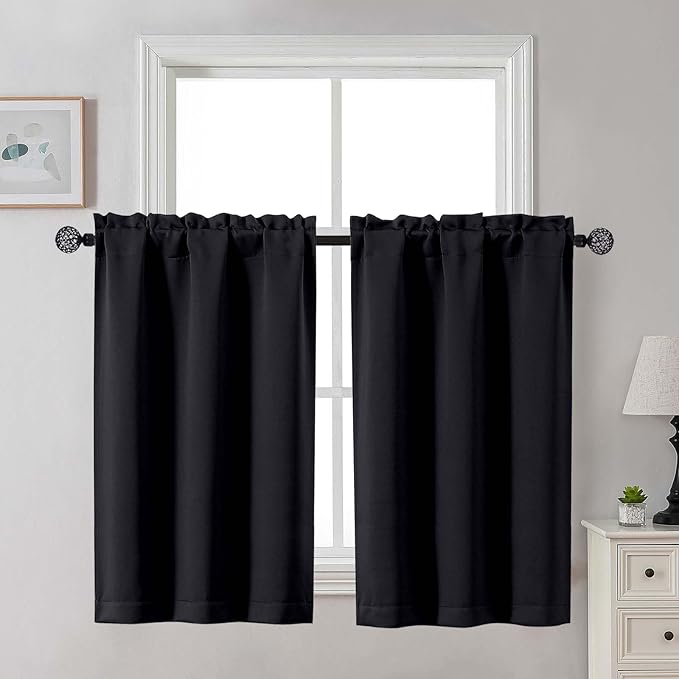 Gwine Black Blackout Curtains for Bedroom 45 Inch Length, Room Darkening Window by Gwine