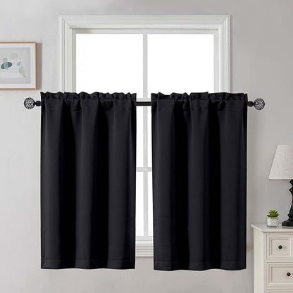 Gwine Black Blackout Curtains for Bedroom 45 Inch Length, Room Darkening Window by Gwine