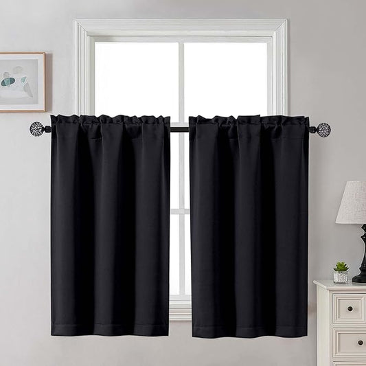 Gwine Black Blackout Curtains for Bedroom 45 Inch Length, Room Darkening Window by Gwine