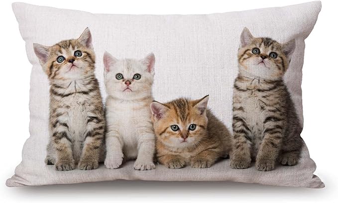 Solekla Colourful Creative Cared Cats Cotton Linen Decorative Throw Pillow Case - Image 5
