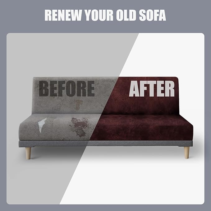 molasofa Leather Like Stretch Futon Slipcover Armless Futon Bed Sofa Cover - Image 6