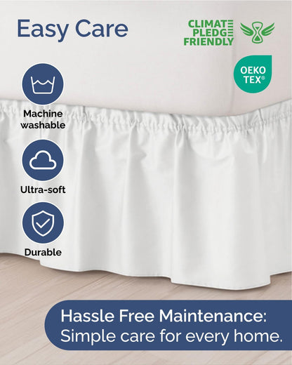 Wrap Around Dust Ruffle Bed Skirt - White - for Queen Size Beds with 15 Inch Drop - Easy Fit Elastic Strap - Adjustable Pleated Bedskirt w/Brushed Fabric - Wrinkle Free - for Women, Men, Kids & Teens