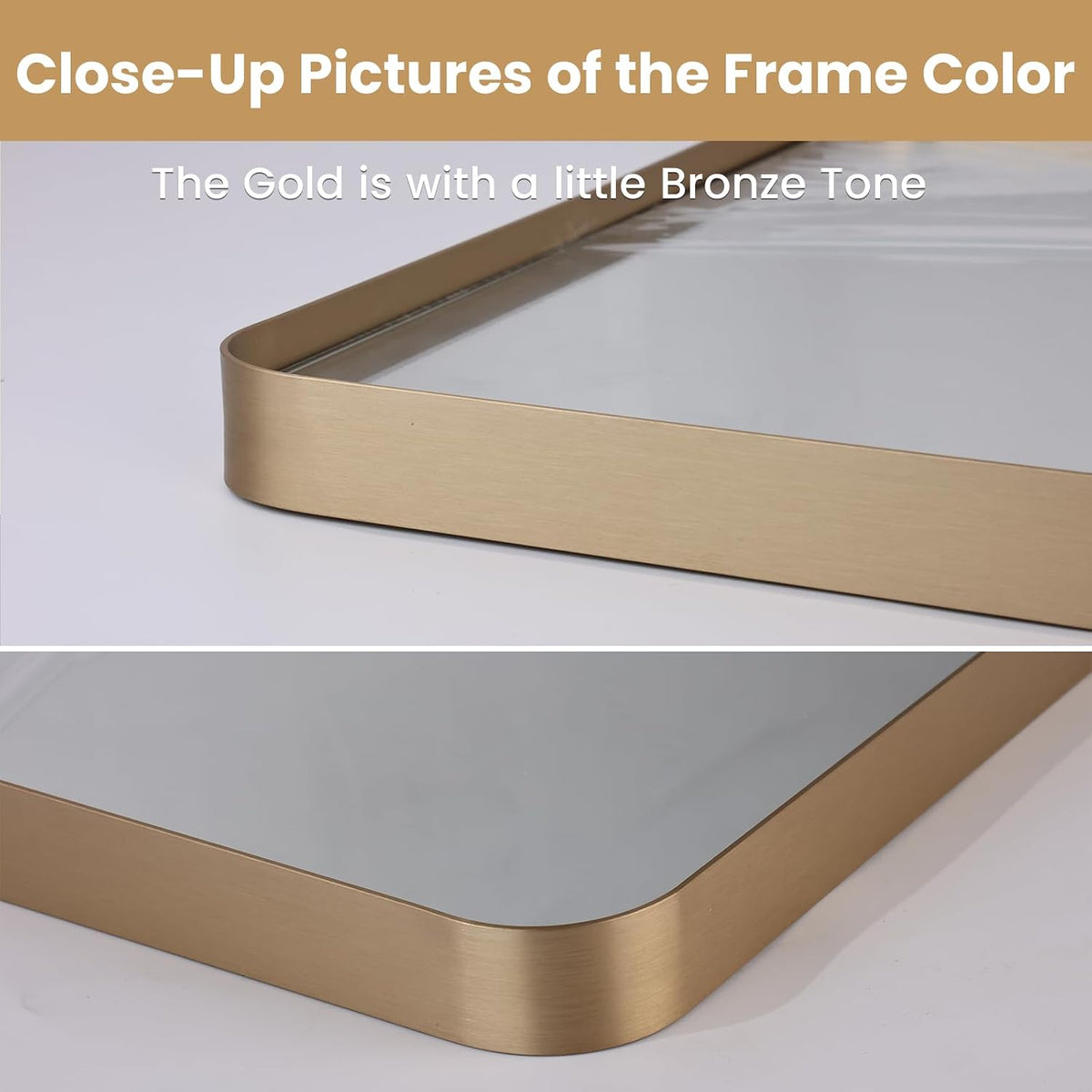loaao 22"x30" gold bathroom mirror, close-up detail