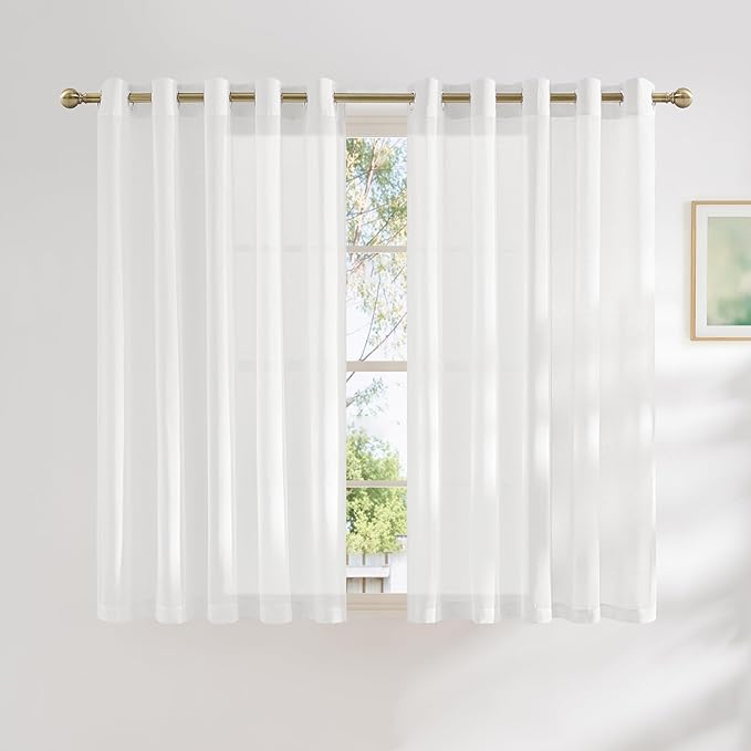 NICETOWN White Linen Sheer Bedroom Curtains 63 inch Length, Grommet Linen by NICETOWN