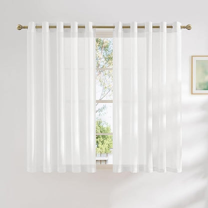 NICETOWN White Linen Sheer Bedroom Curtains 63 inch Length, Grommet Linen by NICETOWN