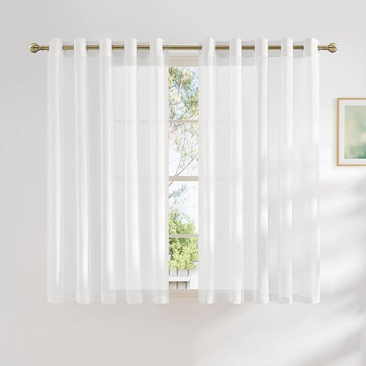NICETOWN White Linen Sheer Bedroom Curtains 63 inch Length, Grommet Linen by NICETOWN