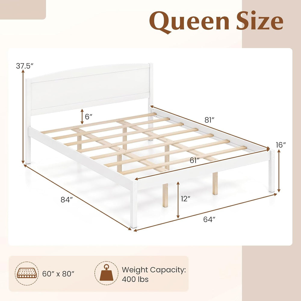 GIANTEX Queen Size Wooden Bed Frame with Curved Headboard