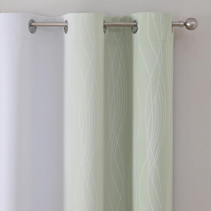 Estelar Textiler Sage and Greyish White Blackout Curtains & Drapes - Image 4