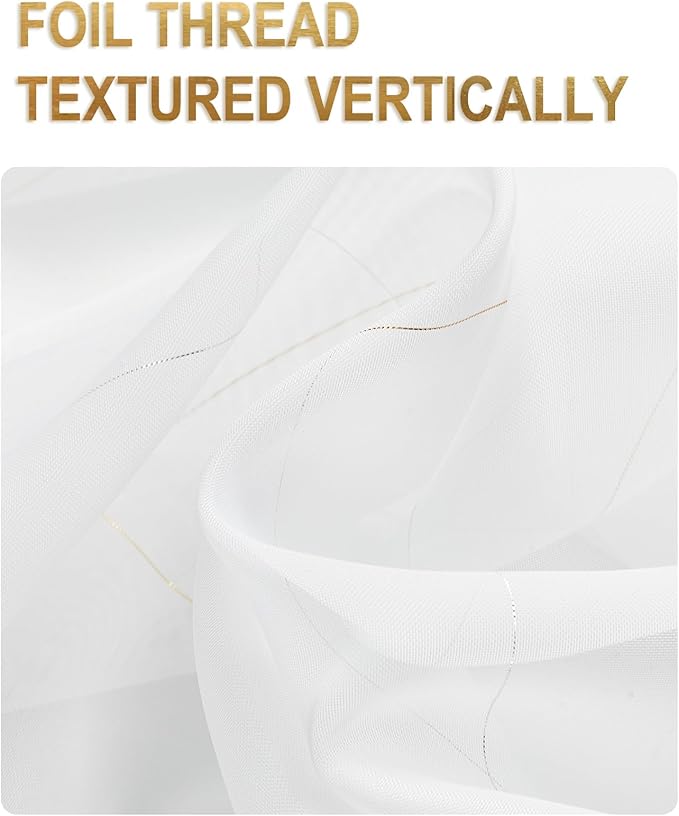Foil Stripe White Sheer Curtains 96 inches Length 2 Panels - Image 3