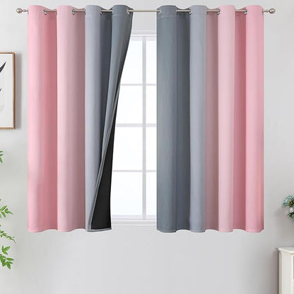 Pink and Grey Blackout Curtains 54 inches Long, Ombre Full Room Darkening by ESTELARTEXTILER