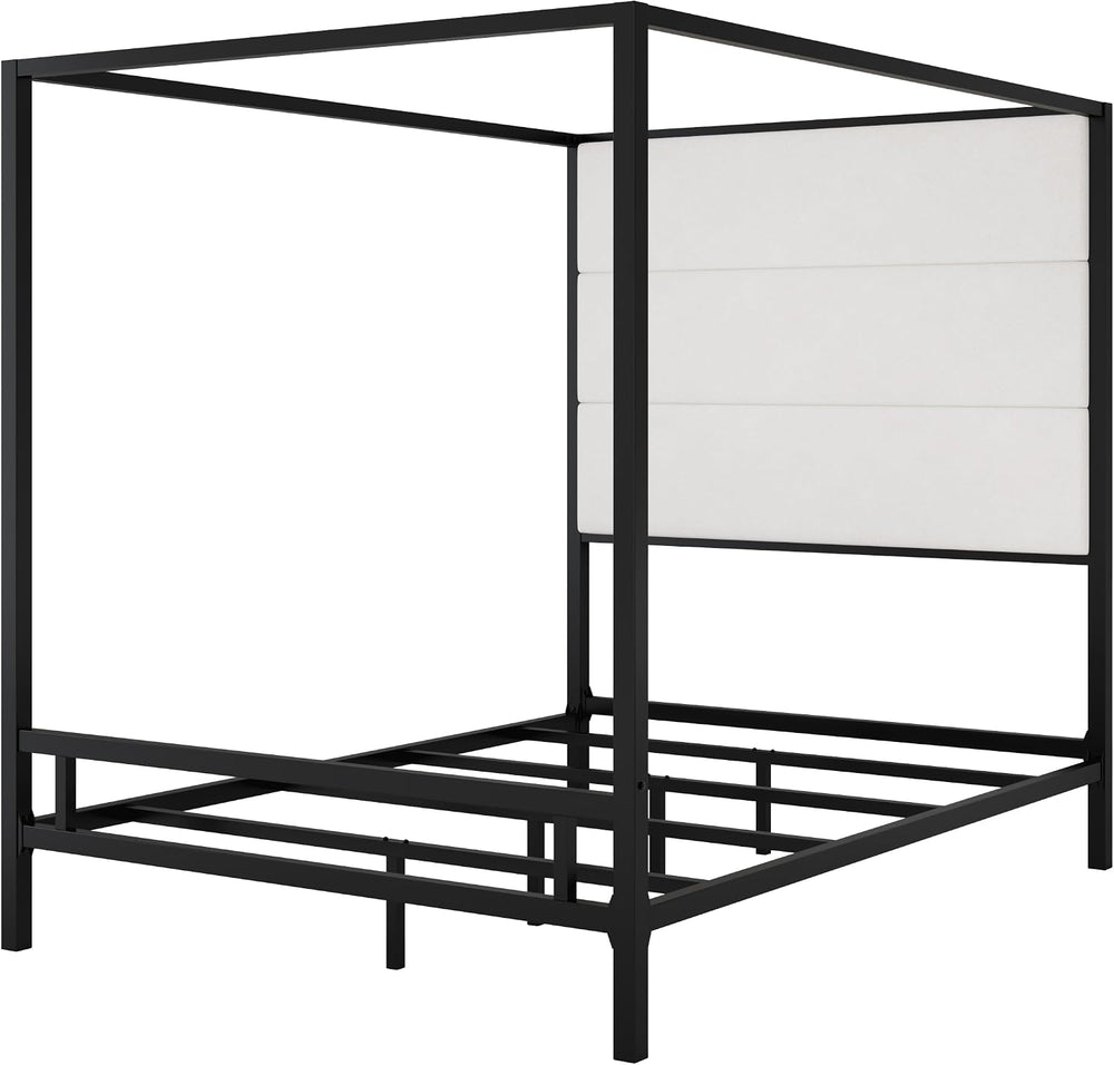 Merax Queen Size Metal Canopy Bed Frame, Modern Tall Upholstered Velvet Headb...