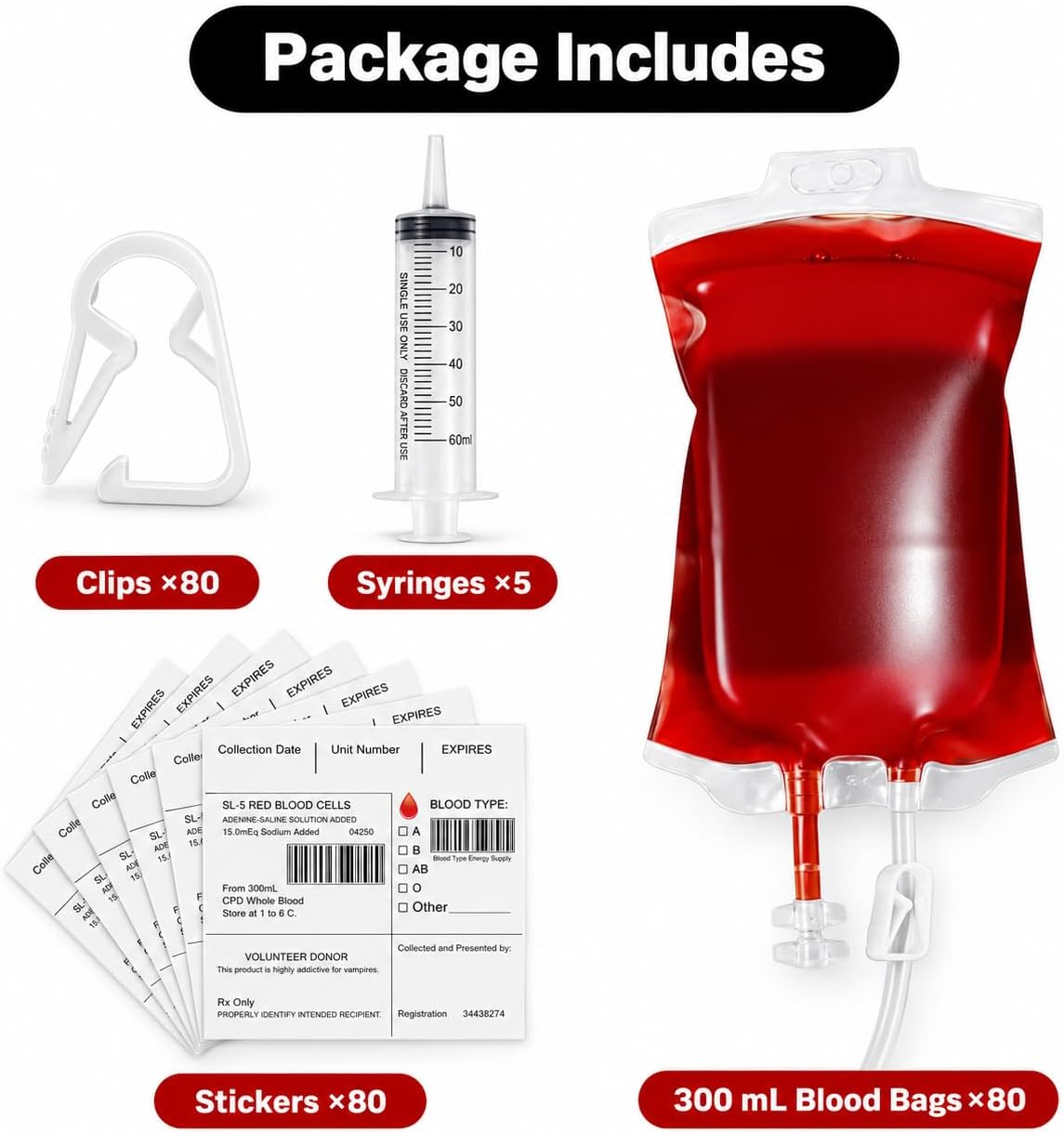 MGparty 80 Pack Blood Bags for Drinks Reusable IV Drink Pouches for Halloween Party Decorations Vampire Zombie Party Juice Containers Props, 10 fl.oz
