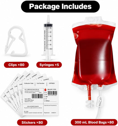 MGparty 80 Pack Blood Bags for Drinks Reusable IV Drink Pouches for Halloween Party Decorations Vampire Zombie Party Juice Containers Props, 10 fl.oz
