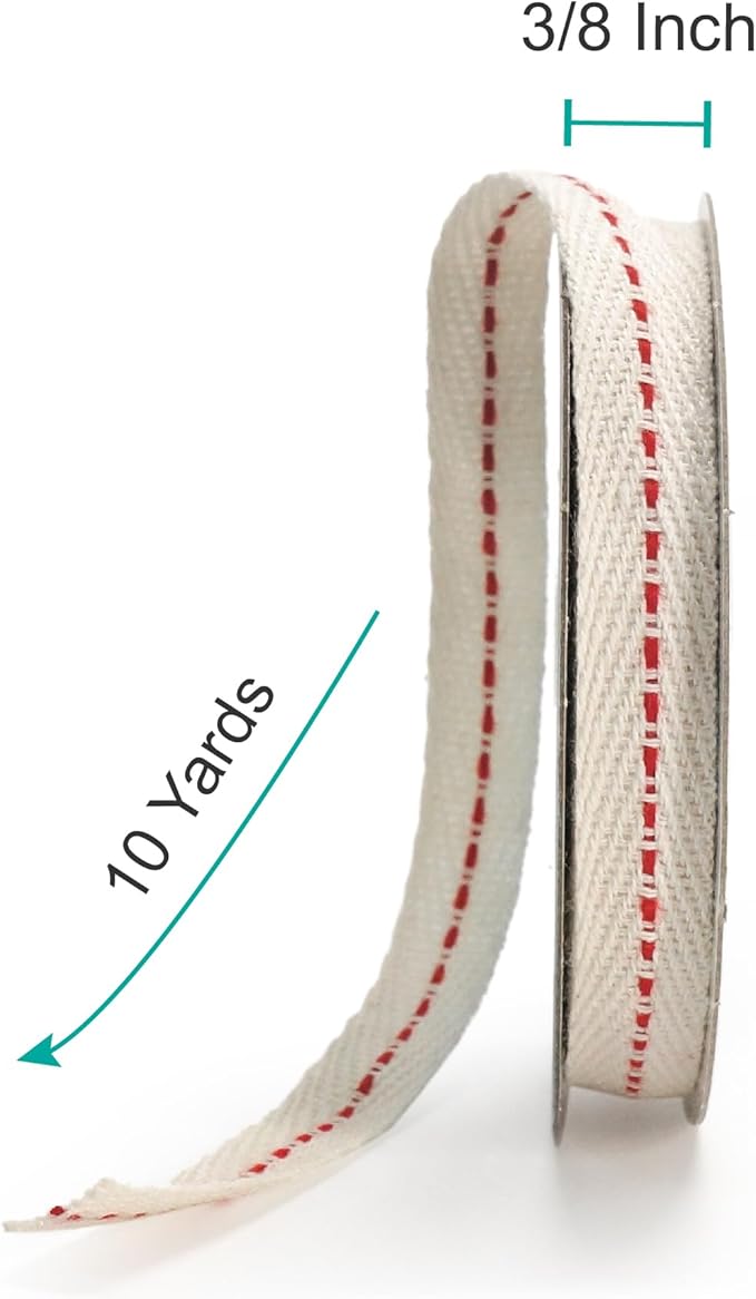 CT CRAFT LLC Ivory Cotton Red Stitched Ribbon 3/8" x 10 Yards - Image 6