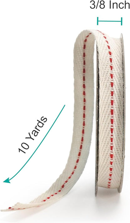 CT CRAFT LLC Ivory Cotton Red Stitched Ribbon 3/8" x 10 Yards - Image 6