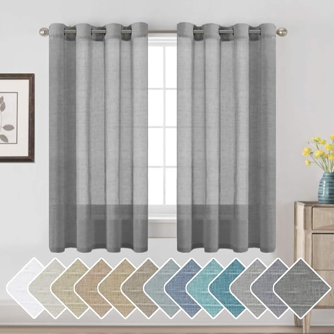 H.VERSAILTEX Linen Semi Sheer Curtains 63 Pair Set Linen Textured Sheer by HVERSAILTEX
