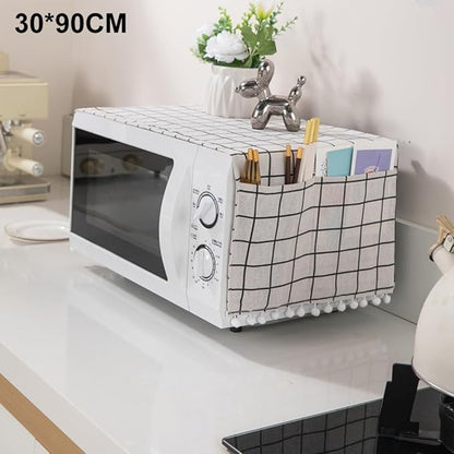 Microwave Oven Cover Dust Oil Proof Cotton Linen Waterproof Fabric Cloth - Image 2