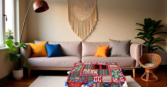 CRAFT KALA Indian Square Patchwork Traditional Pouf Cover Indian Living Room - Image 6