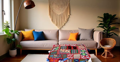 CRAFT KALA Indian Square Patchwork Traditional Pouf Cover Indian Living Room - Image 7
