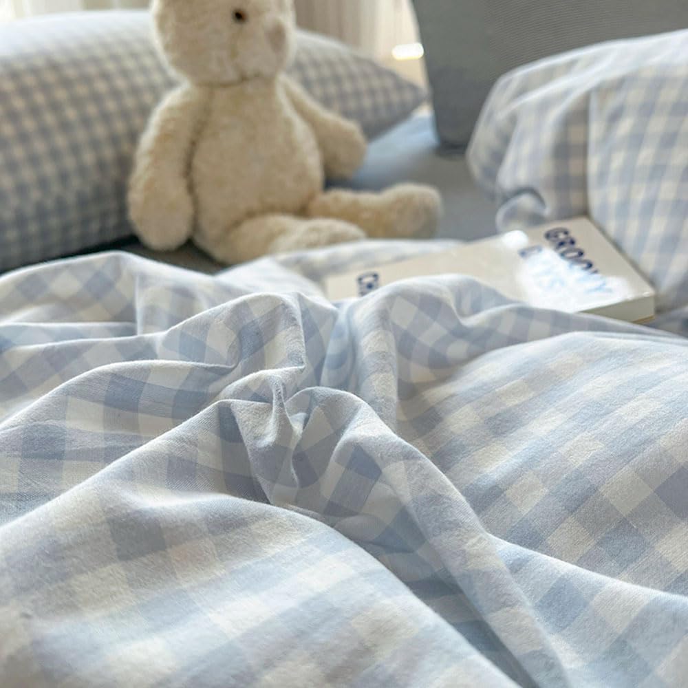 nayoroom gingham duvet cover set queen blue white, package contents