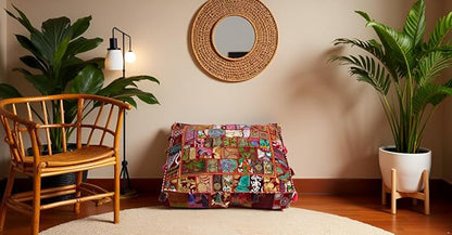 CRAFT KALA Indian Square Patchwork Traditional Pouf Cover Indian Living Room - Image 4
